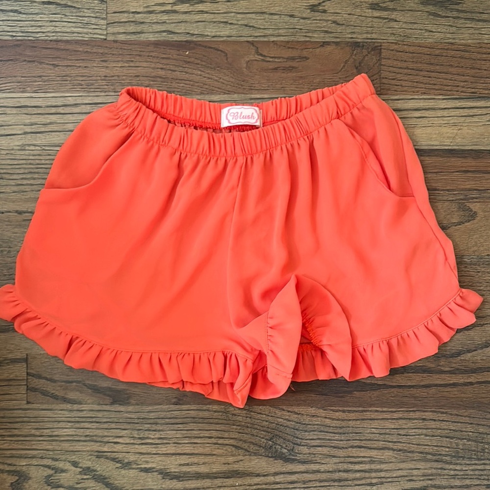Orange Ruffle Hem Women's Shorts